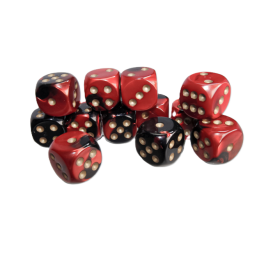 Chessex Gemini 16 mm D6 – Black‑Red / Gold – Lot de 12 (CHX 26633)