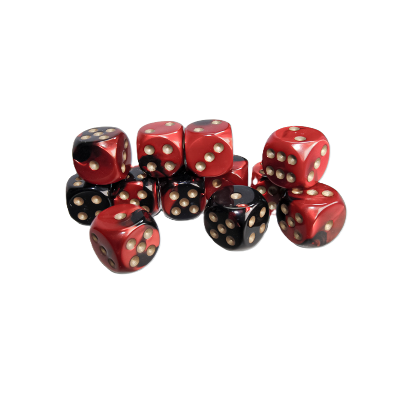Chessex Gemini 16 mm D6 – Black‑Red / Gold – Lot de 12 (CHX 26633) Chessex Gemini 16 mm D6 – Black‑Red / Gold – Lot de 12 (CHX 26633)