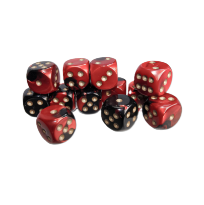 Chessex Gemini 16 mm D6 – Black‑Red / Gold – Lot de 12 (CHX 26633)