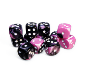 Chessex Gemini 16 mm D6 – Black-Pink / White – Lot de 12 (CHX 26630)
