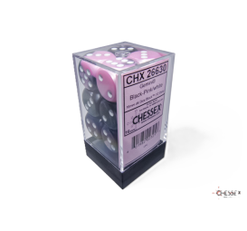 Chessex Gemini 16 mm D6 – Black-Pink / White – Lot de 12 (CHX 26630)