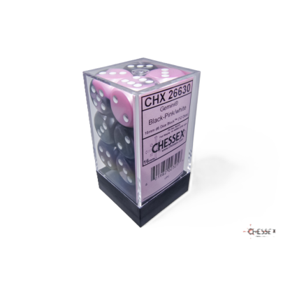 Chessex Gemini 16 mm D6 – Black-Pink / White – Lot de 12 (CHX 26630)