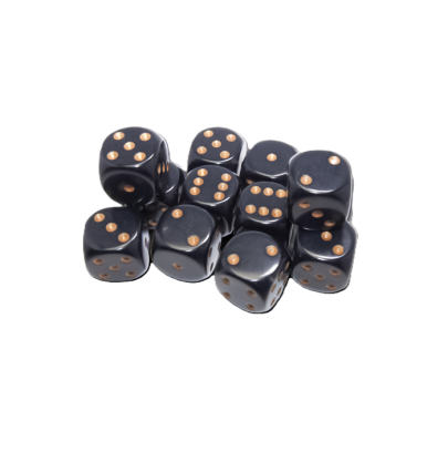 Chessex Opaque Black/Gold – 16 mm D6 – Lot de 12 (CHX 25628)
