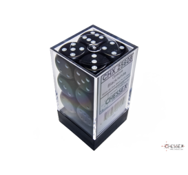 Chessex Opaque Black/White – 16 mm D6 – Pack de 12 (CHX 25608)