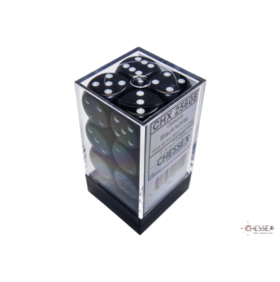 Chessex Opaque Black/White – 16 mm D6 – Pack de 12 (CHX 25608)