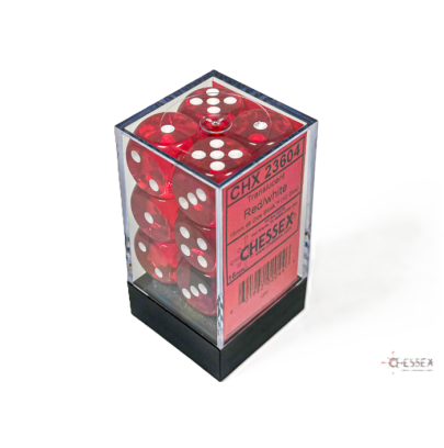 Chessex Translucent Red/White – 16 mm D6 – Lot de 12 (CHX 23604)