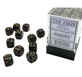 Chessex Opaque Black/Gold – 12 mm D6 – Lot de 36 (CHX 25828)