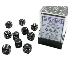 Chessex Opaque Black/White – 12 mm D6 – Lot de 36 (CHX 25808)