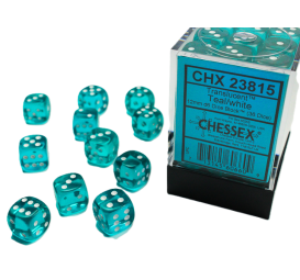 Chessex Translucent Teal/White – 12 mm D6 (lot de 36 dés) – CHX 23815